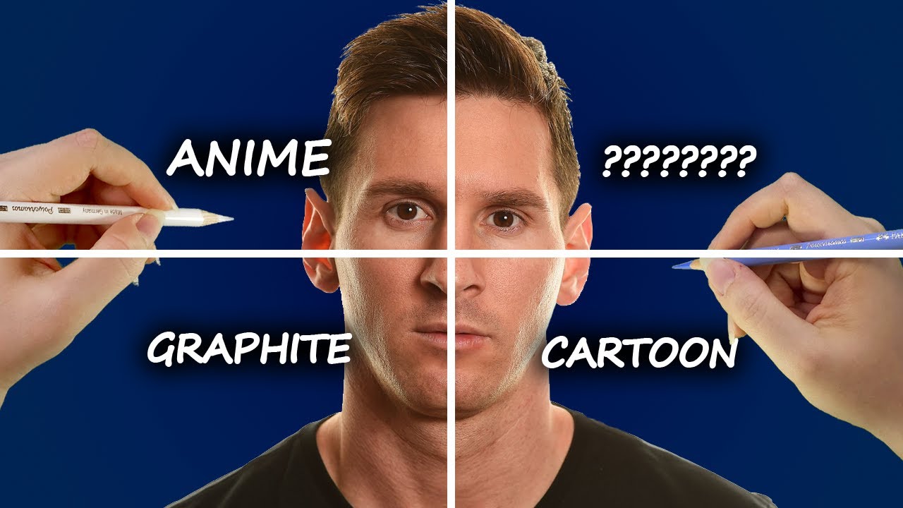 Desenhei o MESSI em 4 ESTILOS DE ARTE 😱
