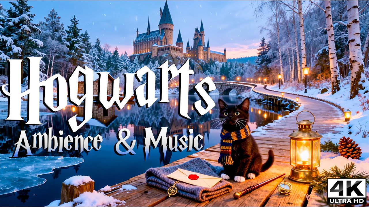 A Peaceful Winter Walk Near Hogwarts with a Cute Cat 🐈‍⬛✨ Cozy Music