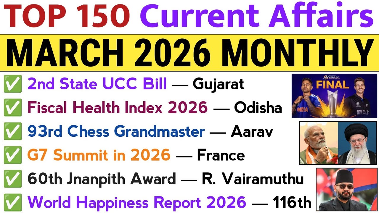 March Current Affairs 2026 | Top 150 MCQs | March 2026 Monthly Current Affairs | Aarjaw Classes 