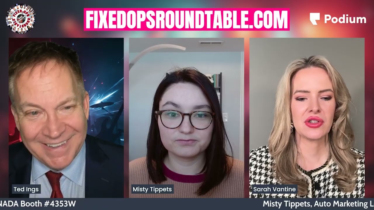 Podium with Misty Tippets, Sarah Vantine & Ted Ings at the Fixed Ops Roundtable Rock Revolution