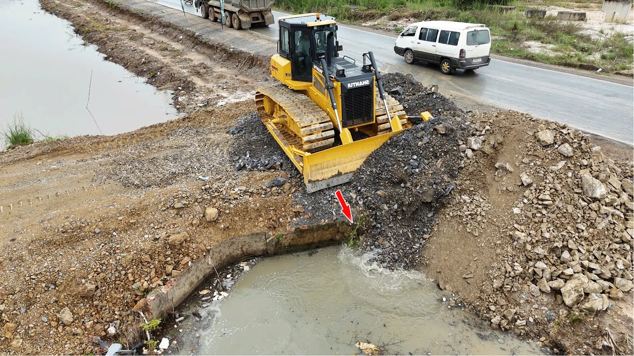 Fantastic Building Road Construction By Shantui DH17C3 Bulldozer And Dump Trucks