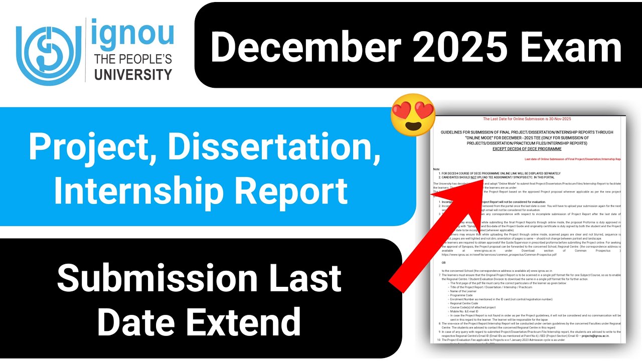 IGNOU Project Submission Last Date 2025 | IGNOU Assignment Last Date 2025 | IGNOU Exam Update