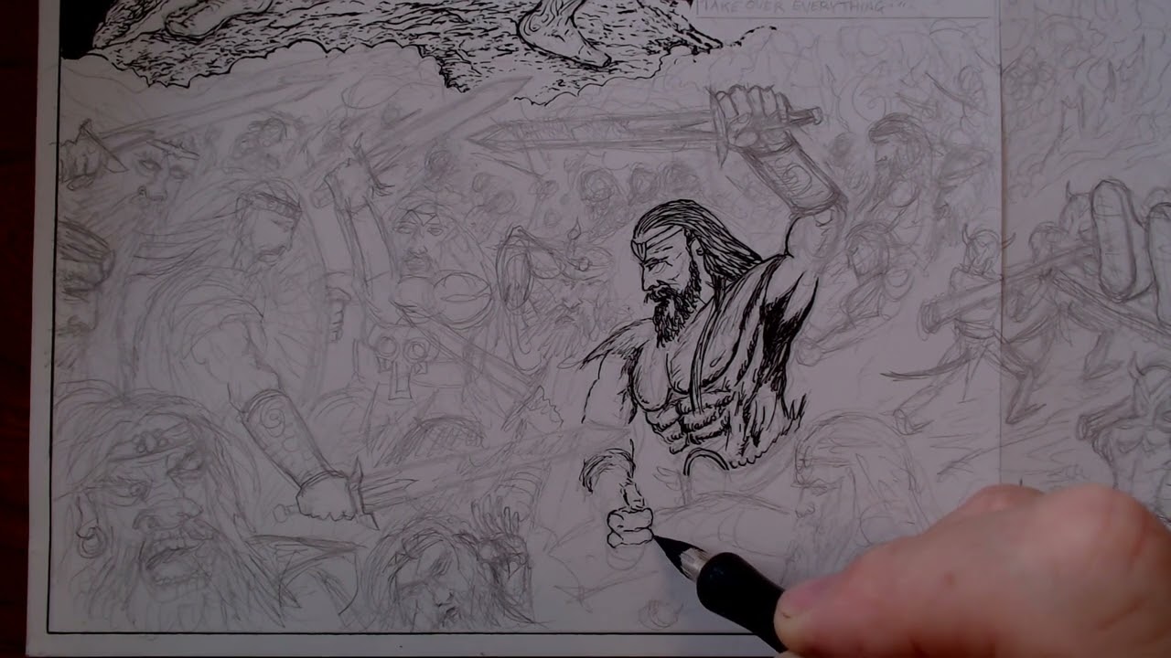 inking Crom comic