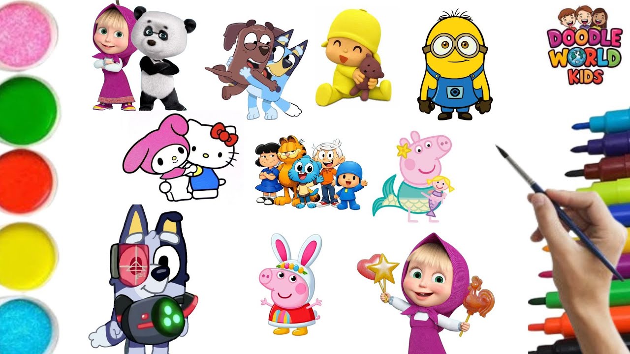 How to Draw Bluey Bingo Tom And Jerry Masha Minion Hello Kitty
