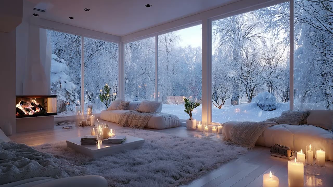 Snowstorm Wind Outside, Calm Fireplace Fire Inside ❄️ Cozy ASMR Sleep Sounds | 3 Hours