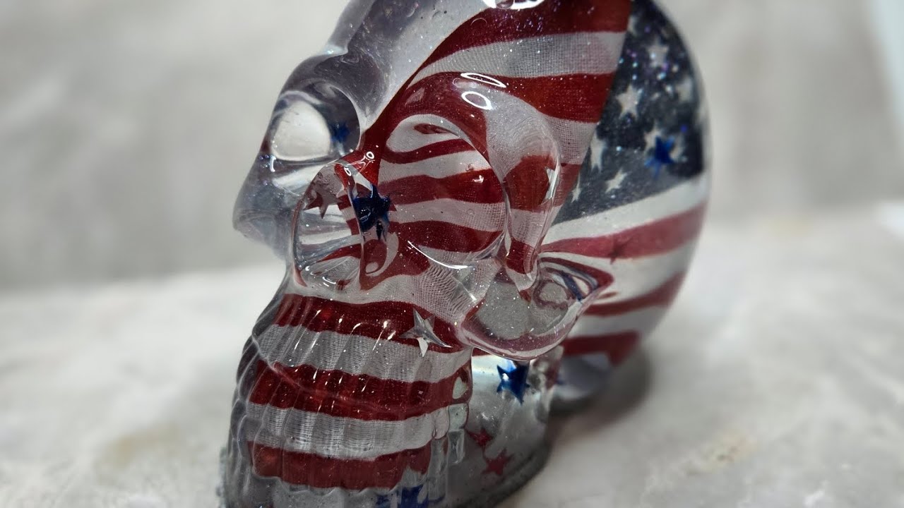 #98 USA Resin Skull Tutorial | American Flag & Stars Patriotic Pour (No Layer Lines!)
