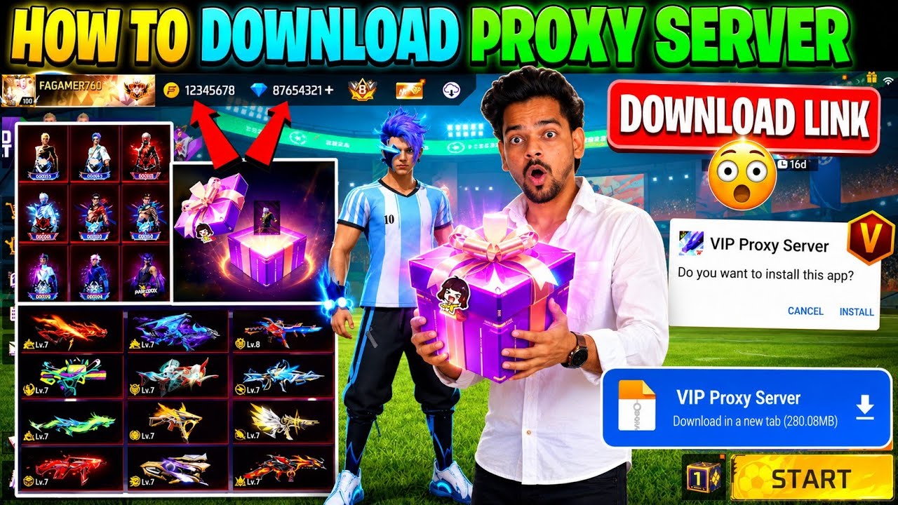 HOW TO DOWNLOAD PROXY SERVER IN FREE FIRE, HOW TO USE PROXY SERVER IN FREE FIRE, VIP PROXY SERVER
