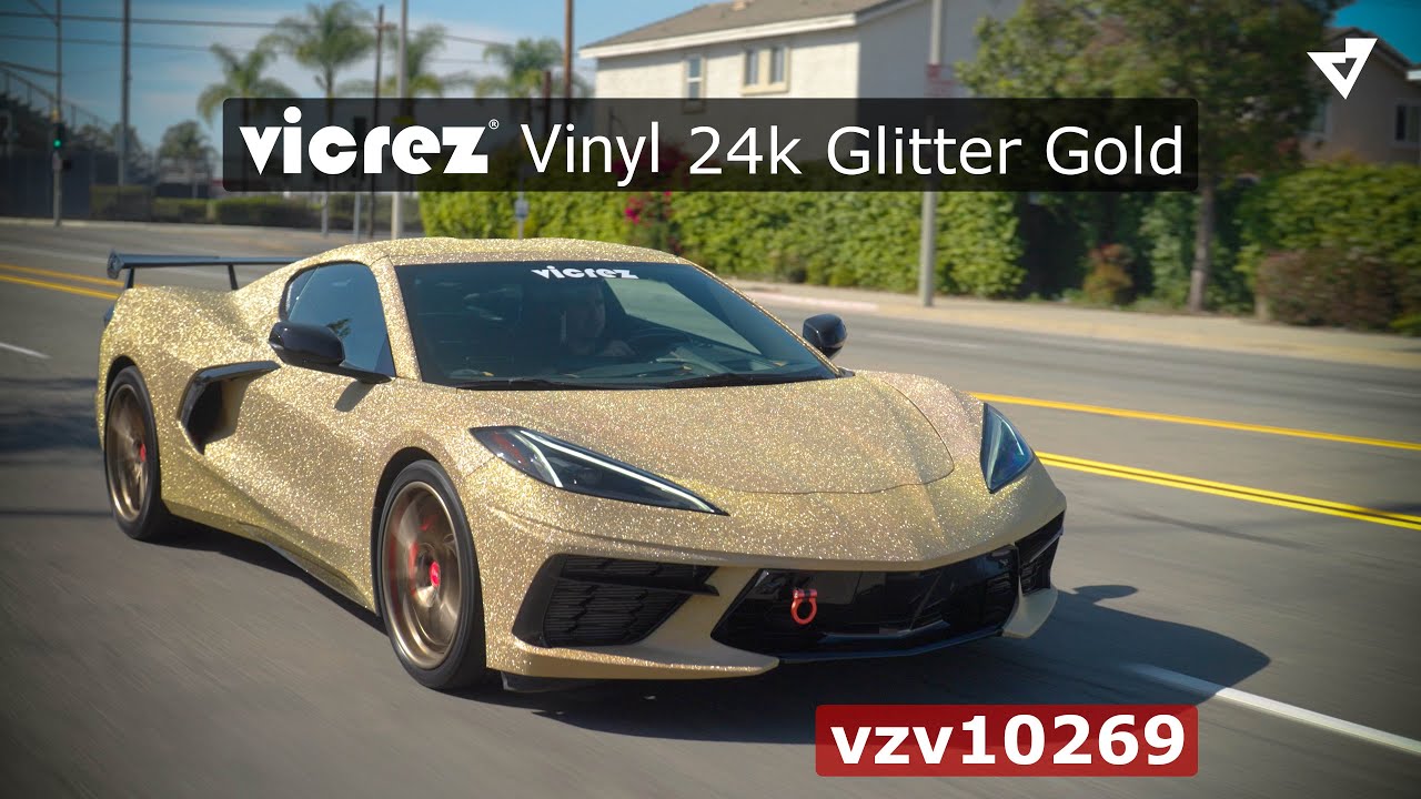 Vinyl Wrapping Corvette C8 w/ Vicrez Vinyl Wrap Film 24k Glitter Gold vzv10269 (Full Video)