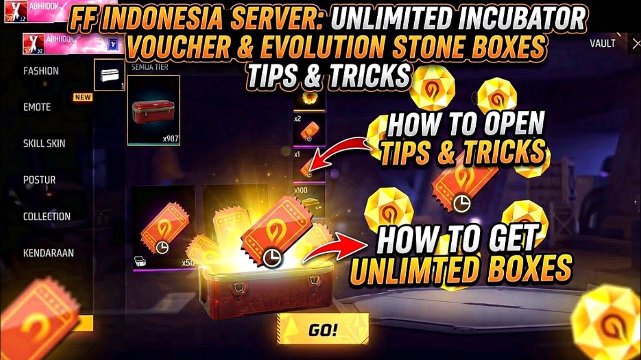 Ff Indonesia Server Unlimited Incubator Voucher And Stone Boxes Tricks 🔥