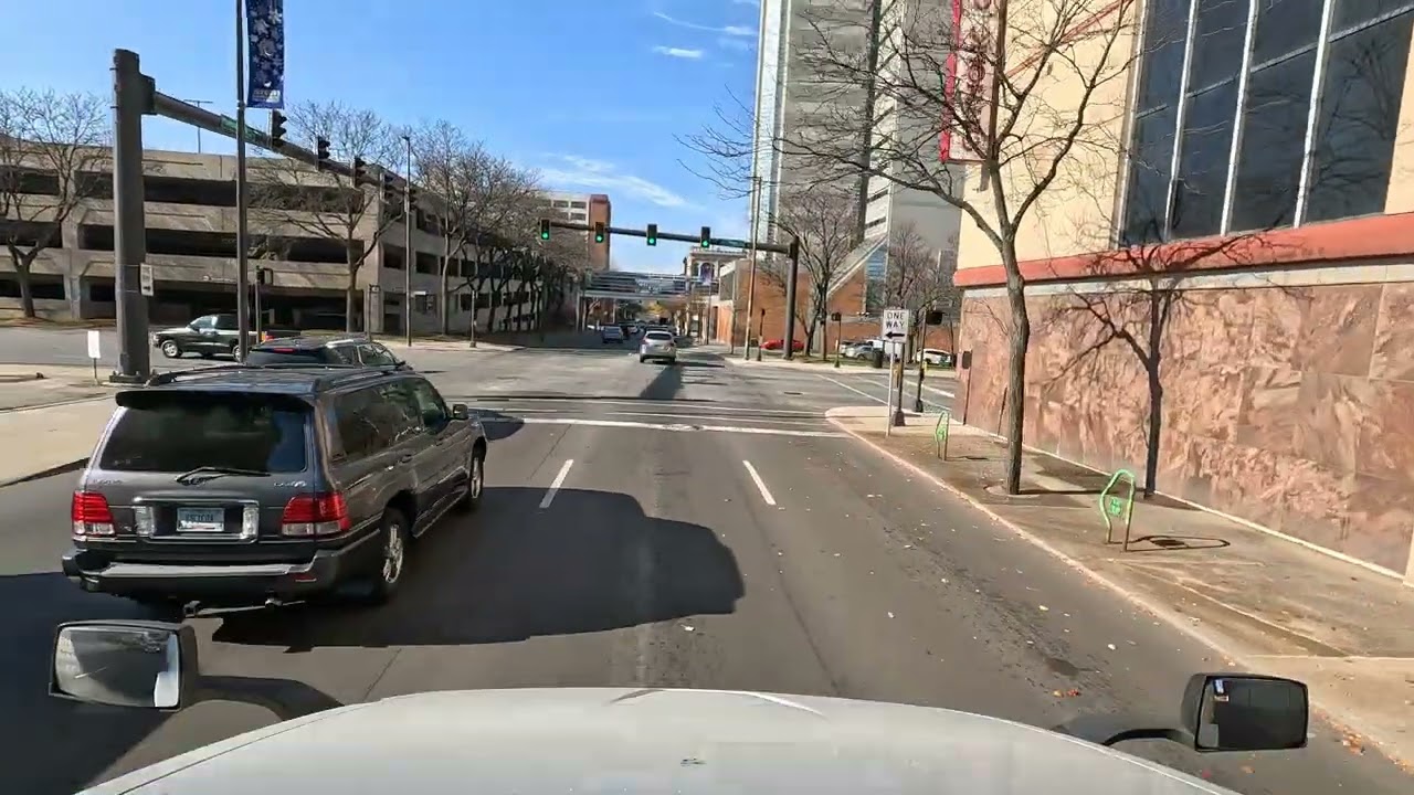 Fort Wayne Indiana USA November 2023. Driving thru Downtown.
