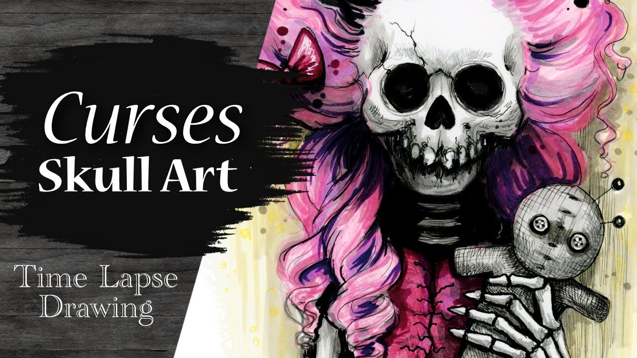 Curses and Hexes Skull Art | Horror Time Lapse Drawing | Copic Marker Sketch
