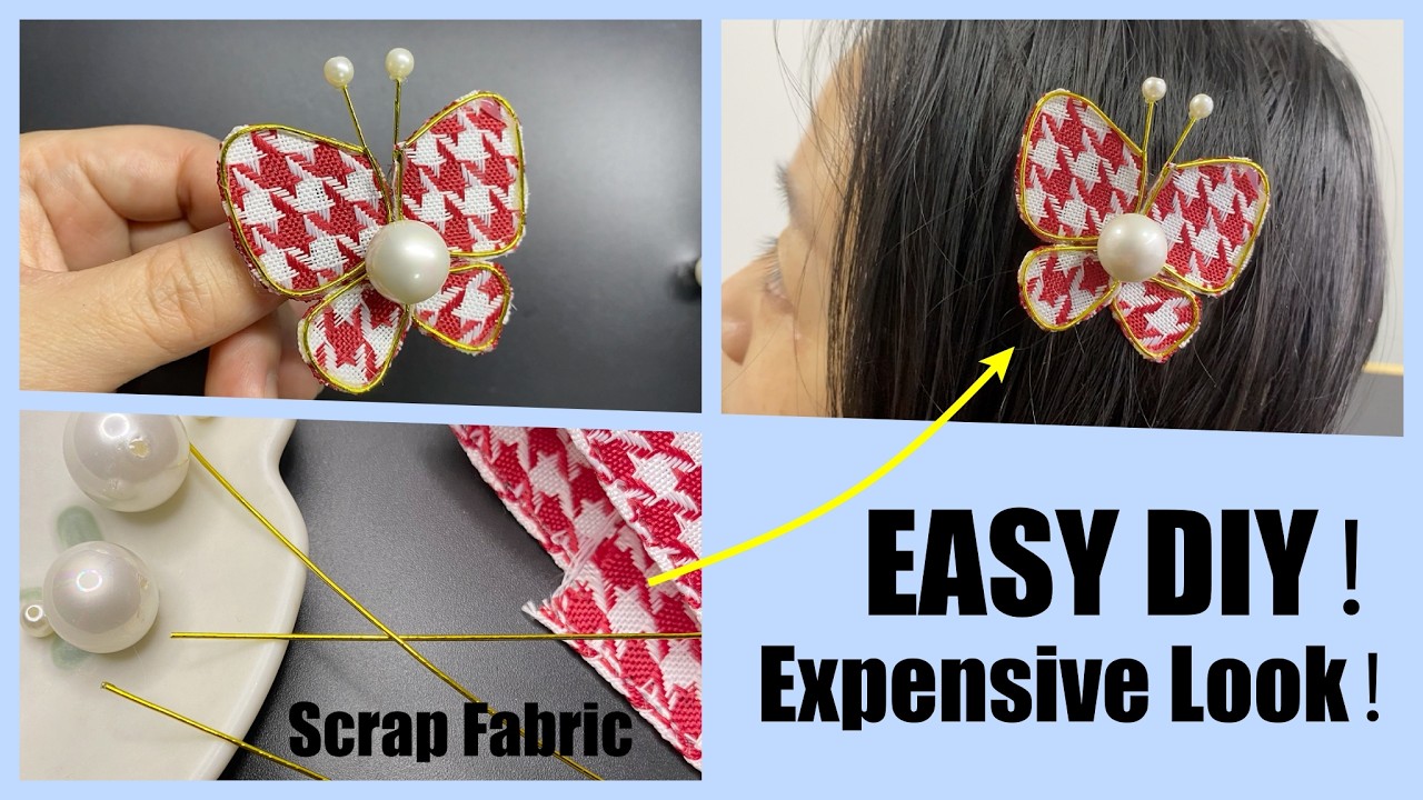 DIY Luxury Houndstooth Butterfly Hair Clip ｜Looks Expensive but Costs $0! | Easy Wire & Fabric Craft