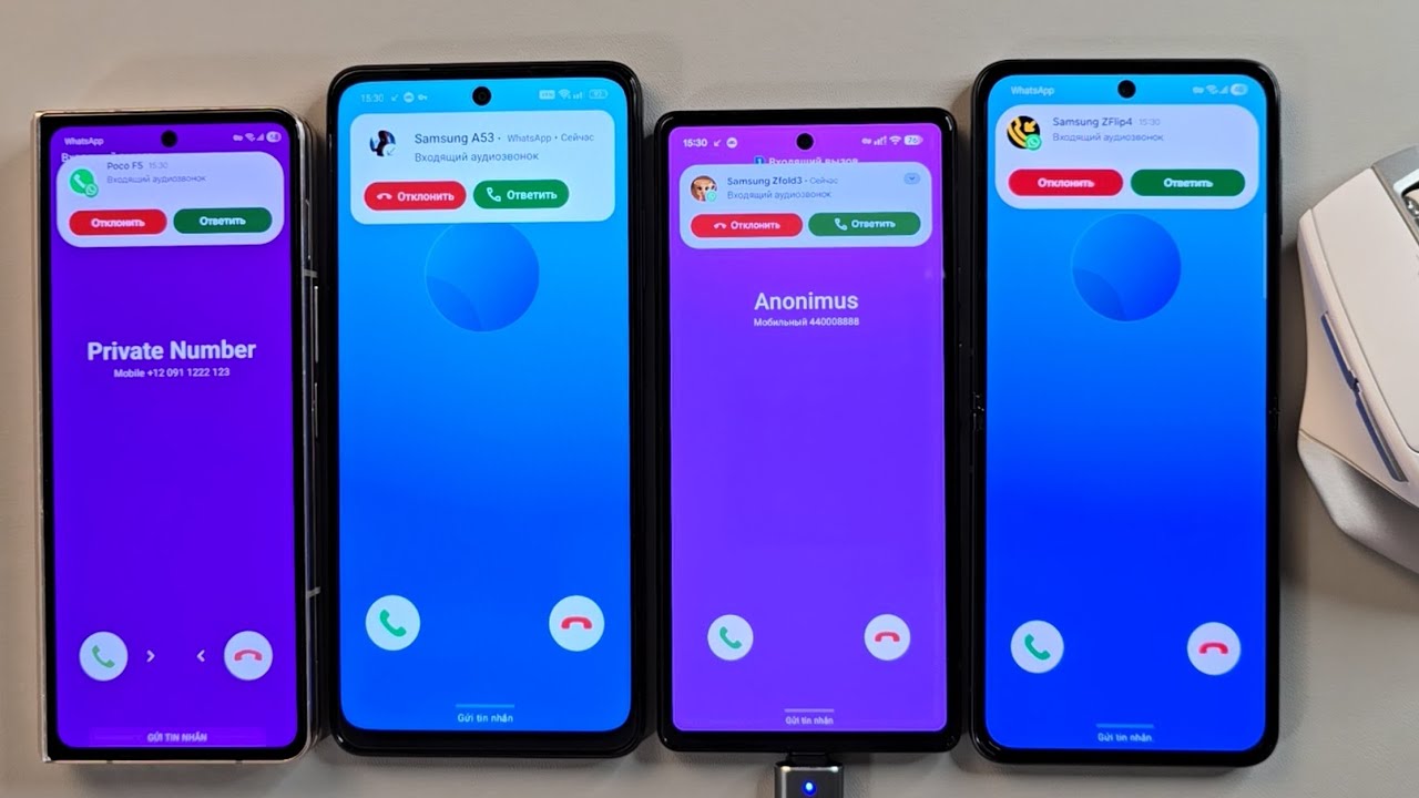Incoming call Samsung Galaxy Z Fold 4 Google Pixel 6A Samsung Z Flip 3 Oppo A3X with mouse control