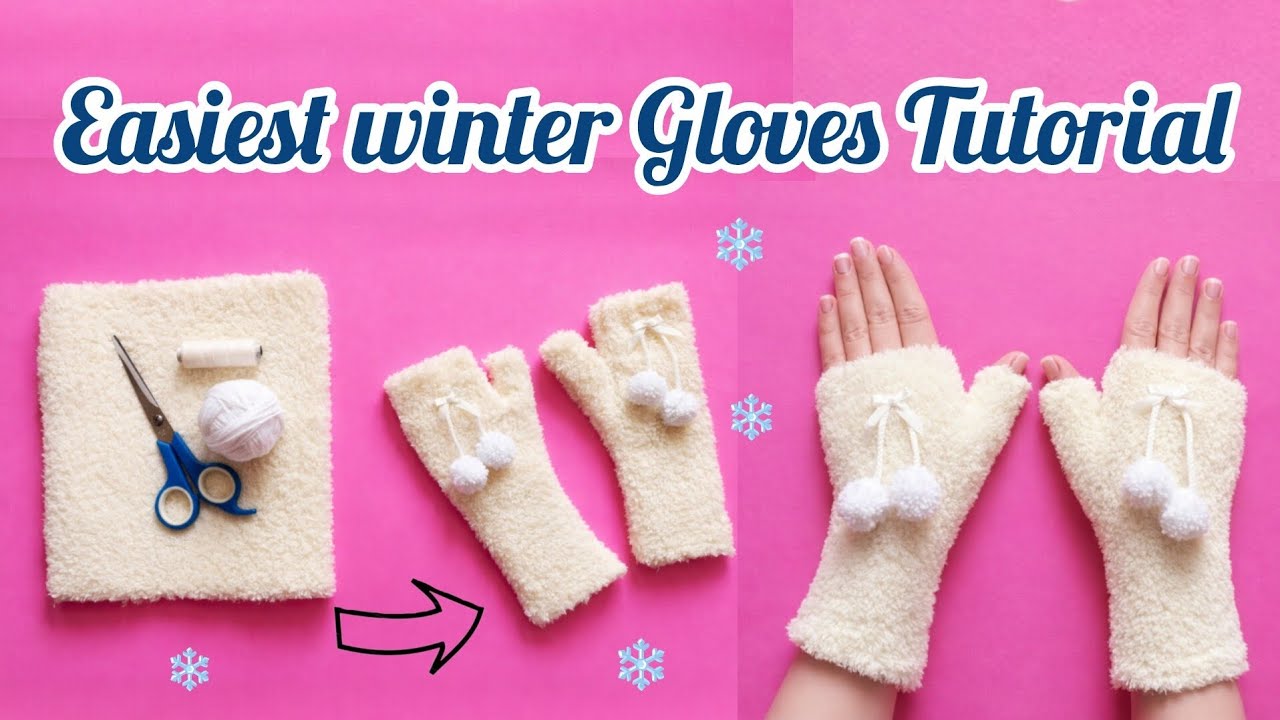 DIY Fingerless Gloves Sewing Tutorial 🧤 Cute & Cozy Handmade Gloves آموزش کامل دوخت دستکش زمستانی 