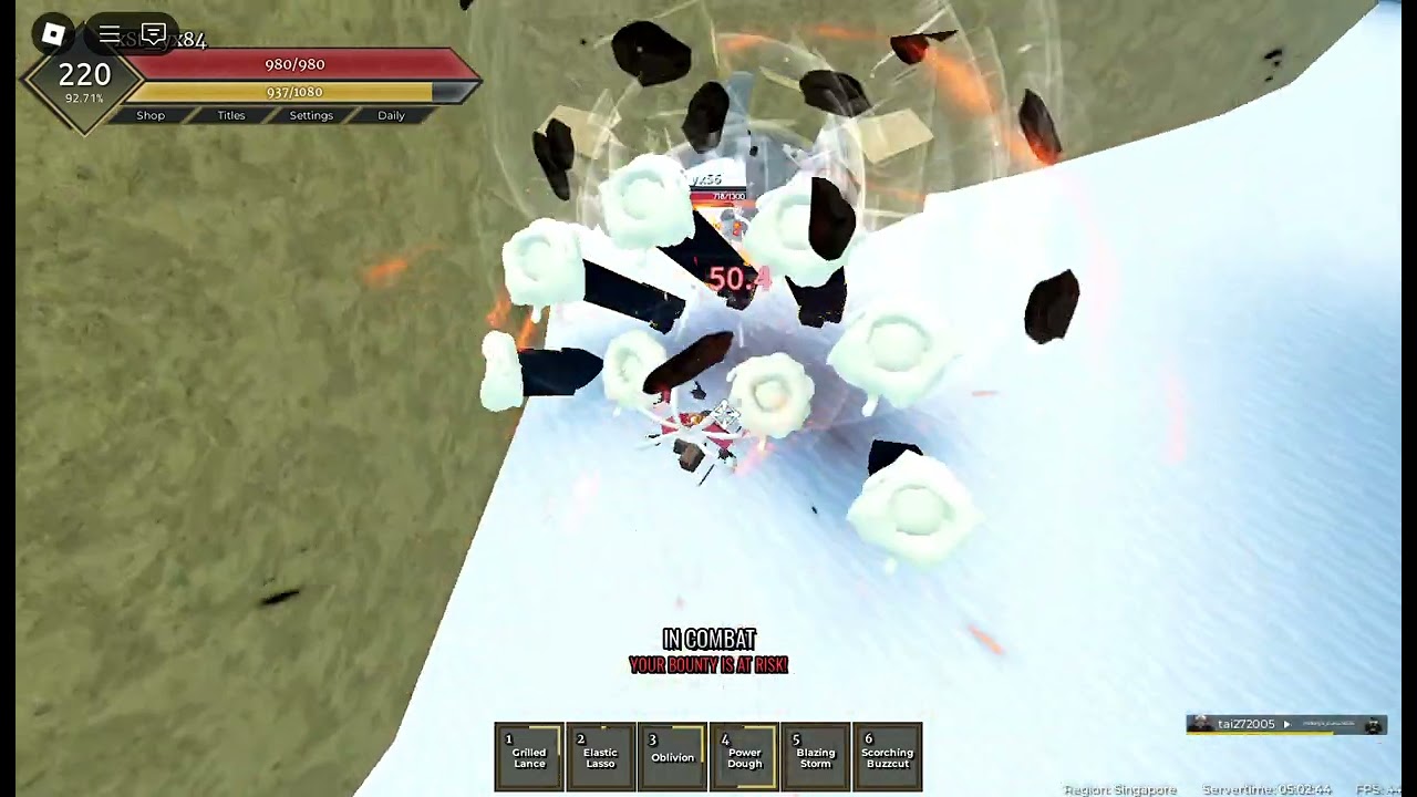 1,000+ Damage Dough V2 Combo in Fruit Battlegrounds (very hard to land)
