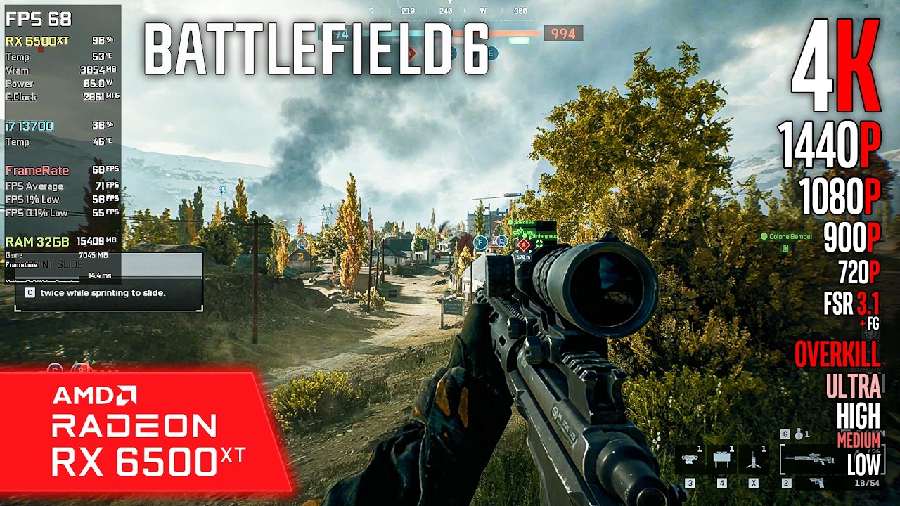 RX 6500 XT | Battlefield 6 - 4K, 1440p, 1080p, 900p, 720p, FSR 3.1 + FG....