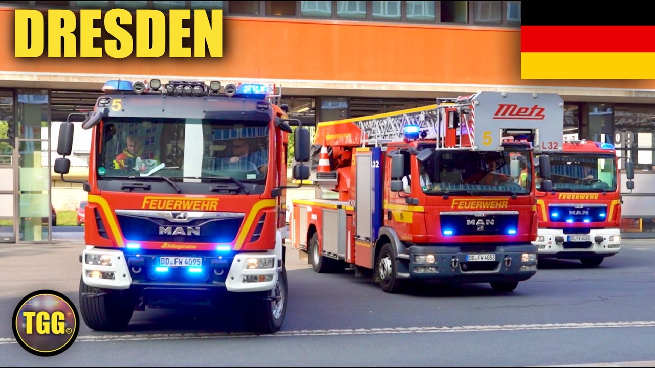 [Dresden] Fire Trucks, Ambulances, & Police Cars With Lights & Sirens!