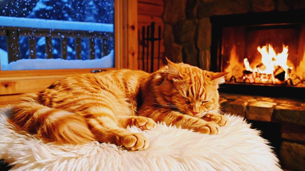 🐱 Peaceful Orange Cat Sleeping by Fireplace for Total Mind & Body Relaxation 🔥 Tonight