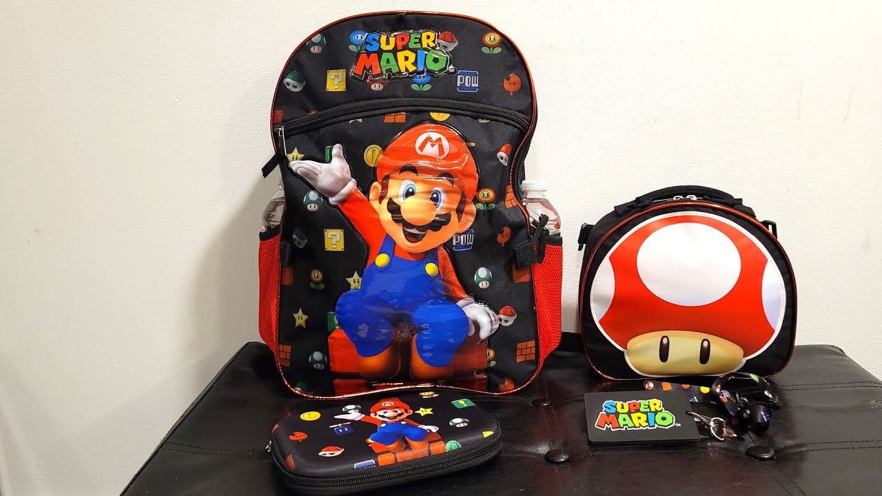 Super Mario Backpack with Detachable Mushroom Lunch Tote Set, 17 Inch | Back to School