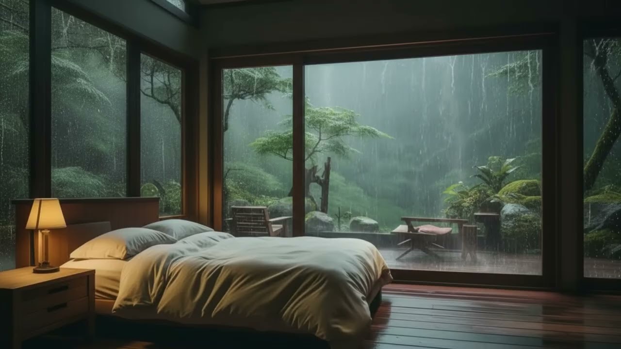 Rain Sound On Window with Thunder Sounds  Relaxing Rain for Sleep & Stress Relief
