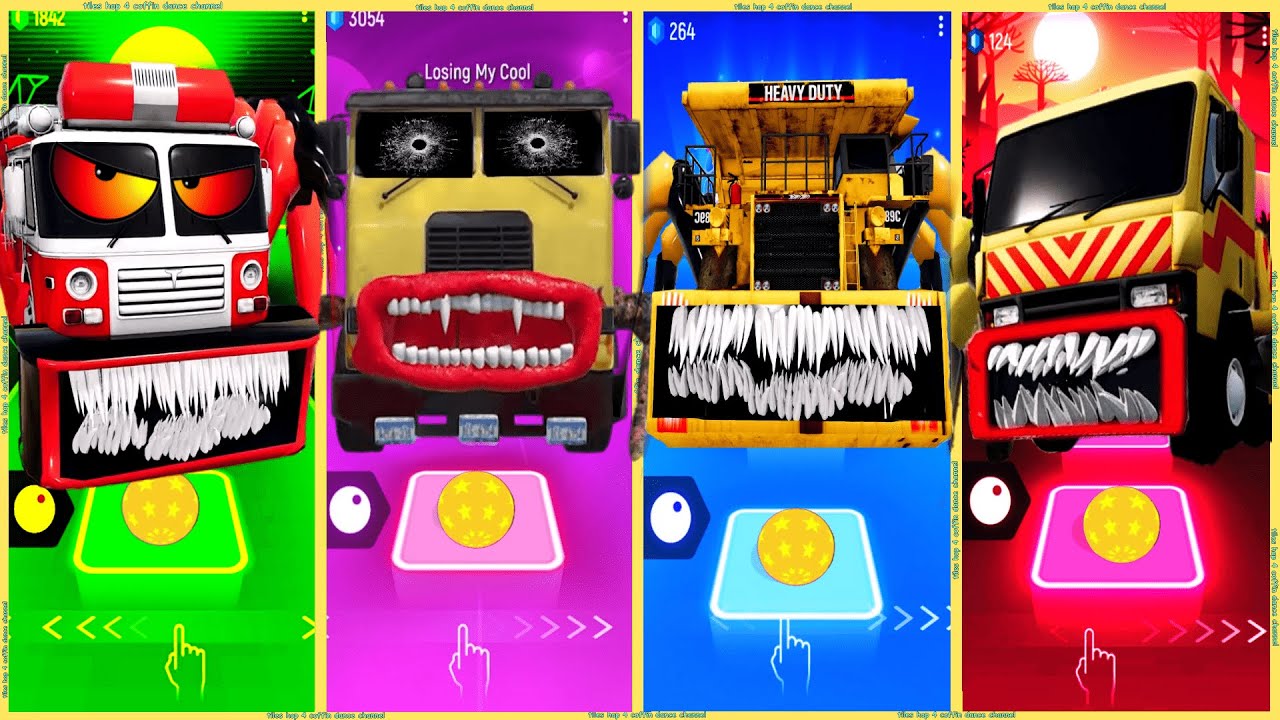 coffin dance - Fire Truck vs Truck Eater vs Giant Dump Truck Eater vs Tow Truck Eater | tiles hop 👍