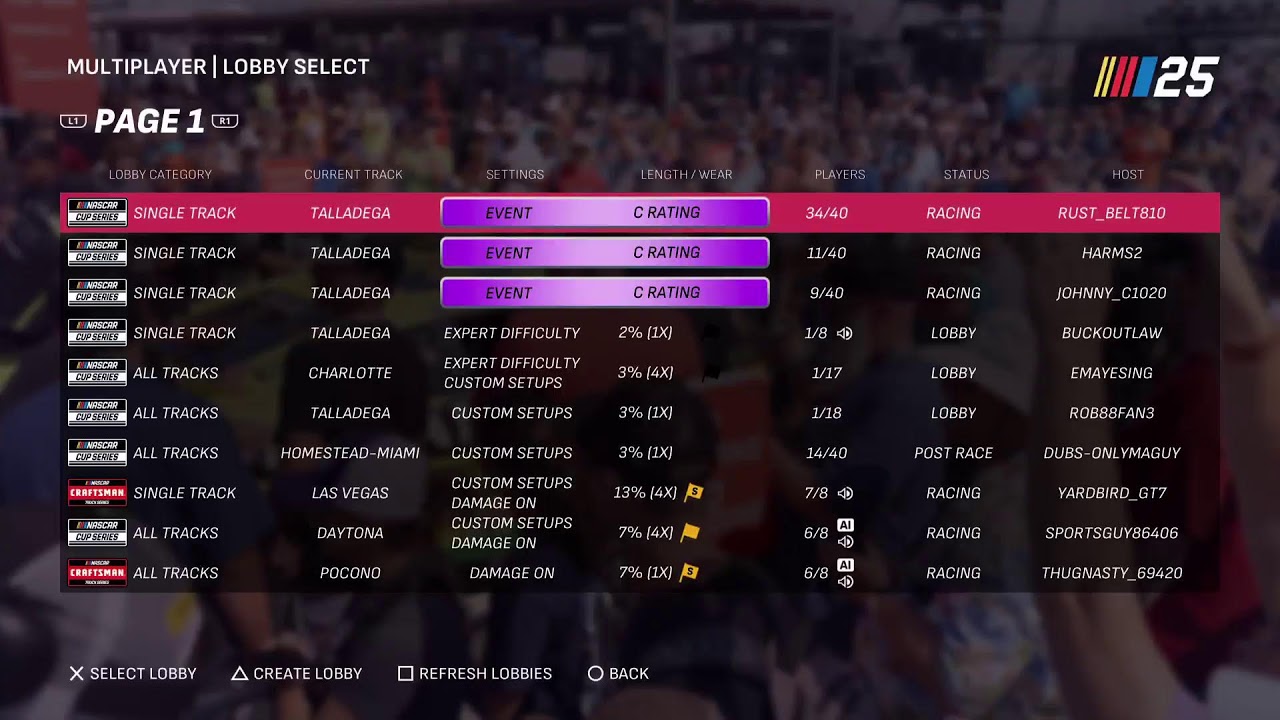 Nascar 25 public lobbies