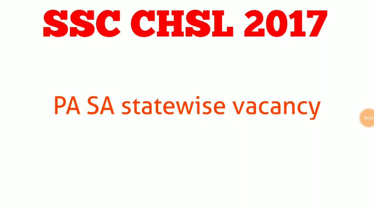 PA / SA statewise vacancy ||  SSC CHSL 2017