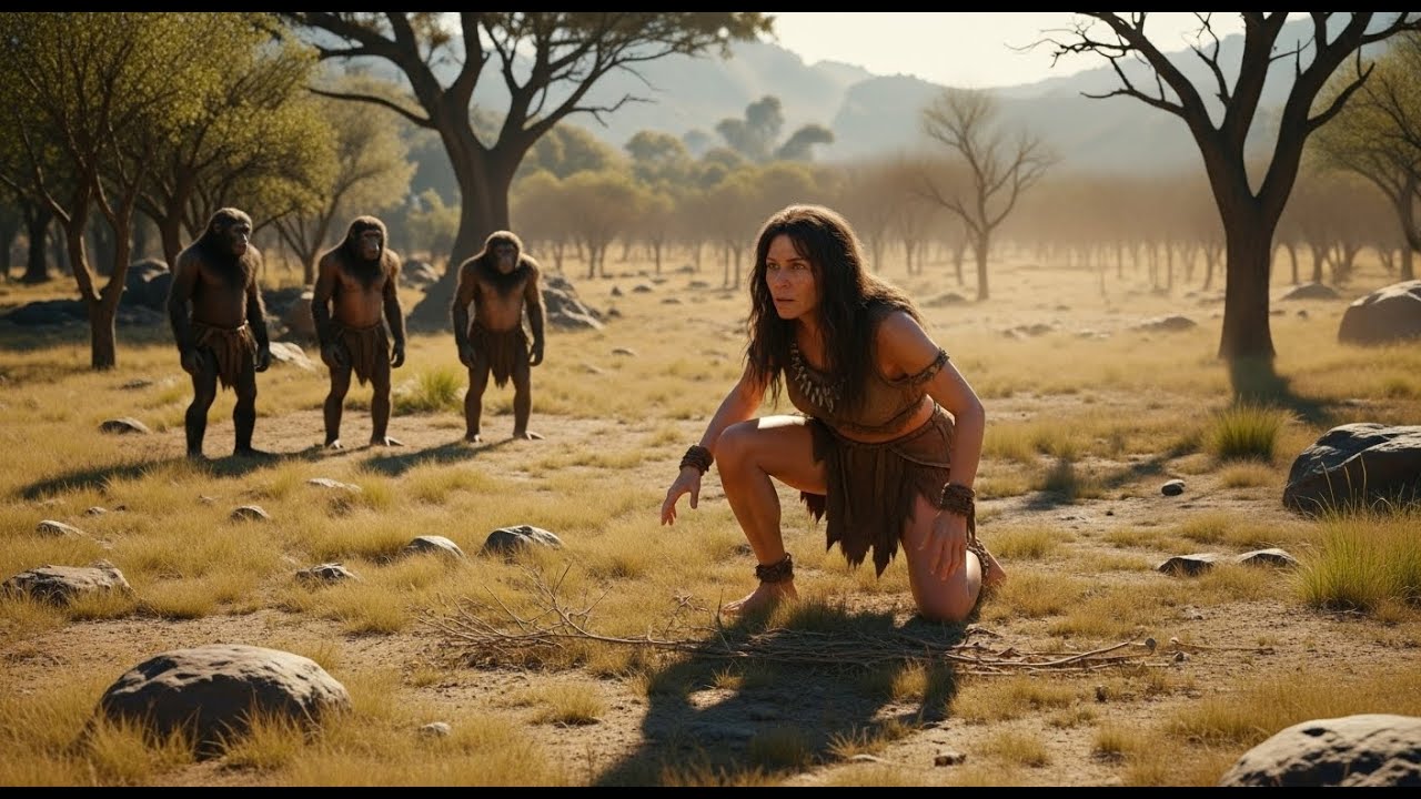 Million Years Ago: Brave Woman Saves Cow and Calf in Prehistoric Dry Plains Forest