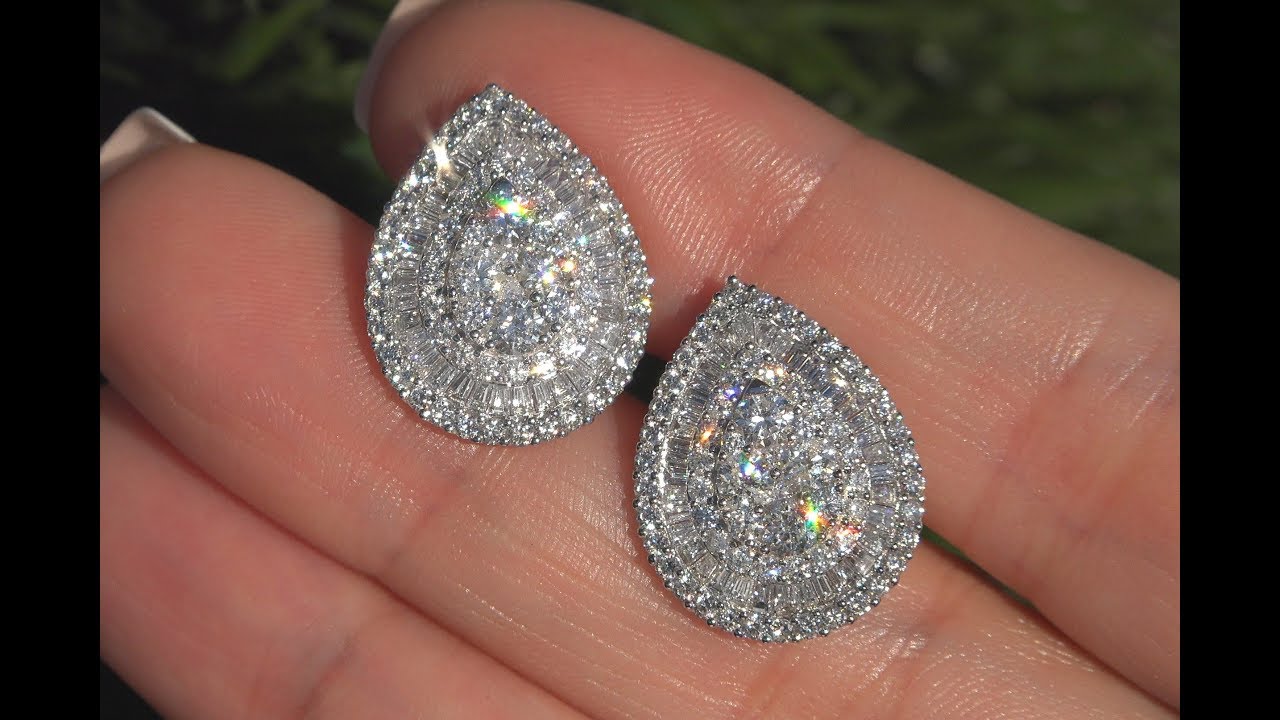 White Diamond Cocktail Earrings 18k White Gold GIA Certified 3.73 TCW - C1056