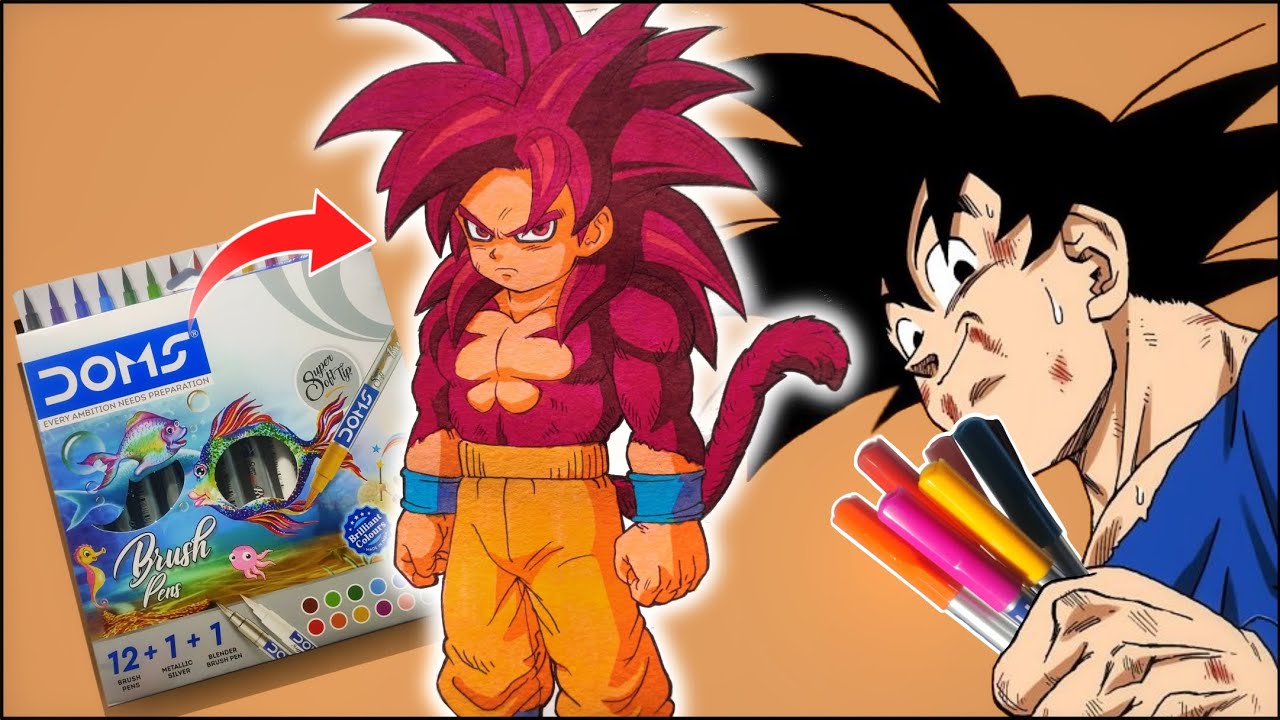 Drawing Super Saiyan 4 Goku From Dragon Ball Daima/with Using Doms Brush Pens 
