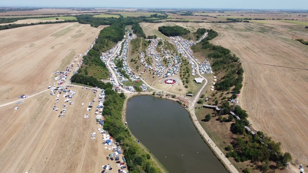Ozora Festival 2024 - Drone Flight Wednesday Part1 Camp Pumpui Dome Lake