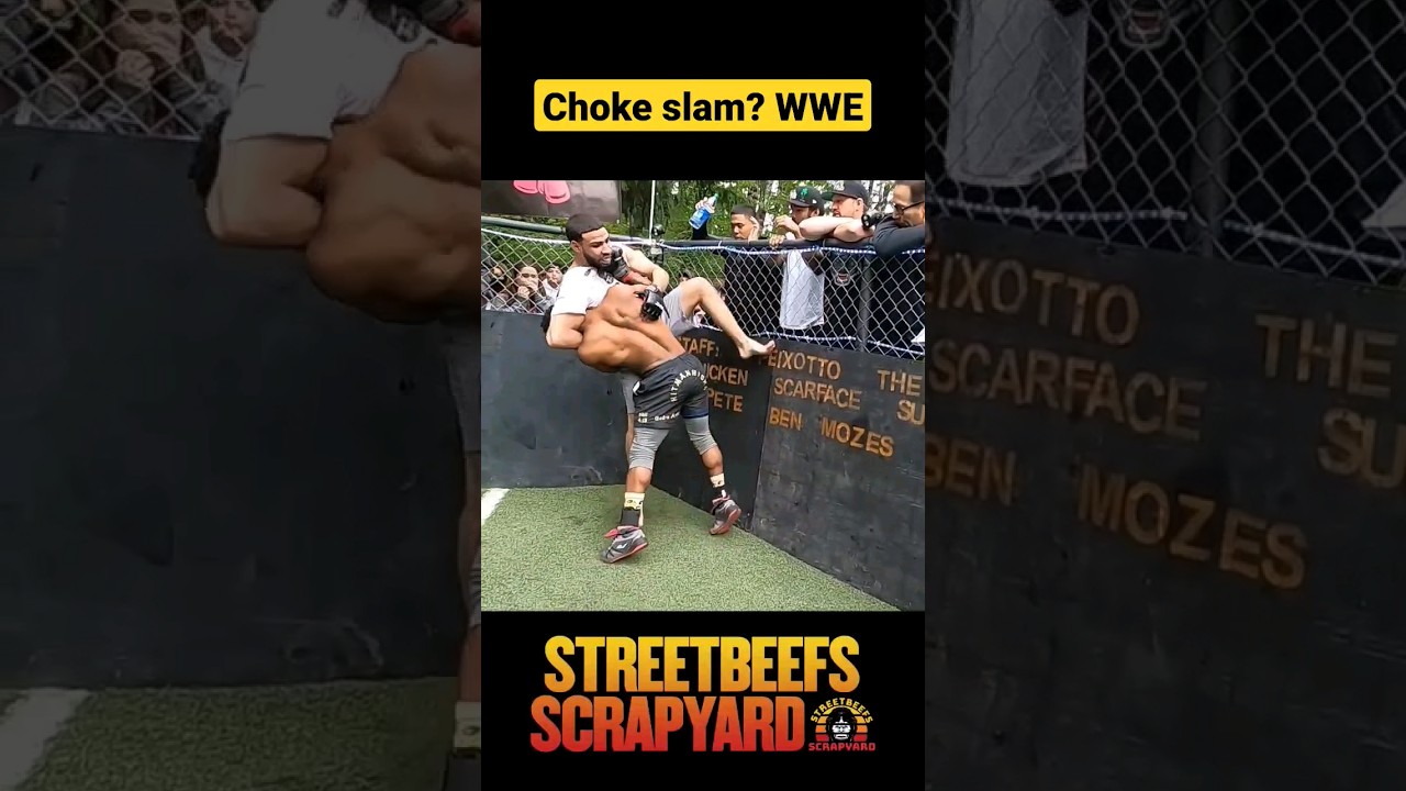 straight out of the wwe, choke slam! #street #mma #fightnights #mmafights #streetbeefs