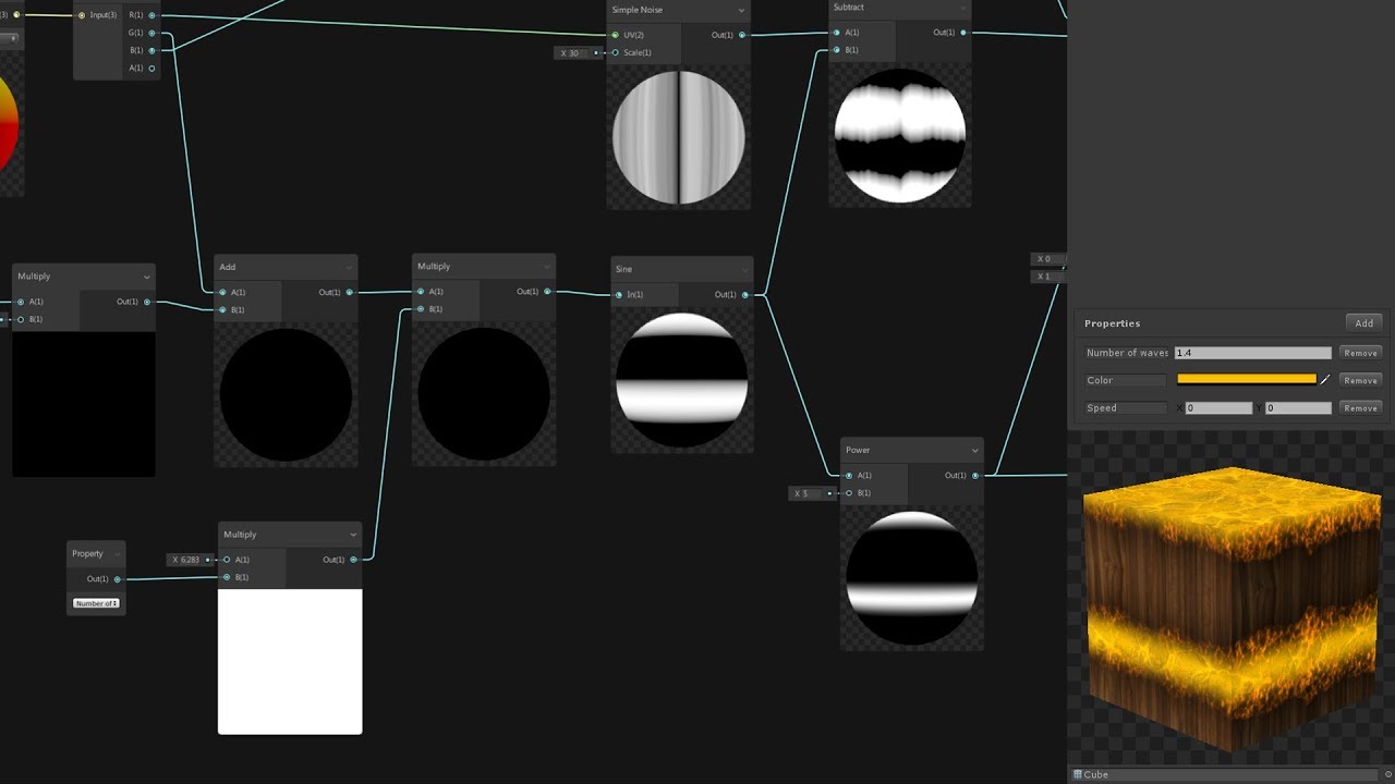 Изучение редактора Shader Graph в Unity 2018. Создание шейдера огненных волн через позицию объекта