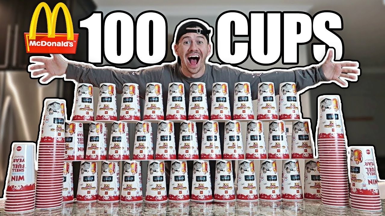 100 MCDONALD'S CUPS EXPERIMENT!! *MONOPOLY JACKPOT CHALLENGE*