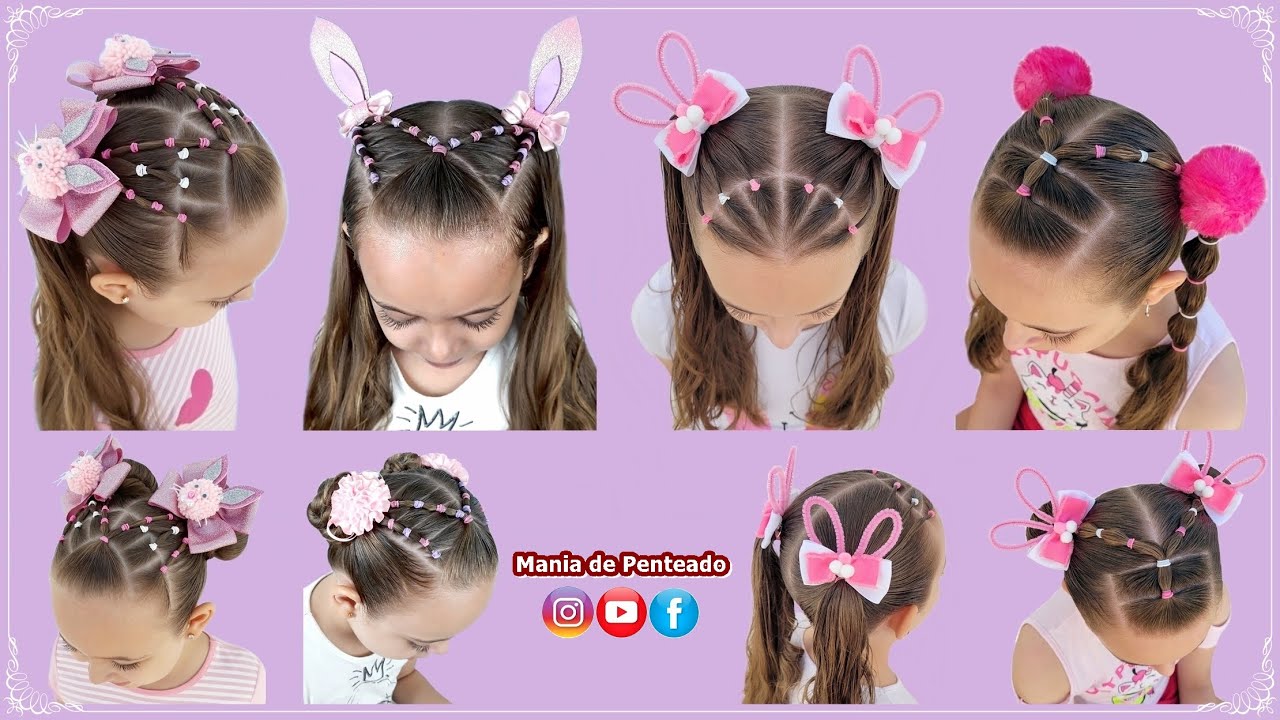 Penteados Fáceis para Páscoa com Liguinhas 🐇 | Easy Easter Hairstyle with Rubber Bands for Girls 😍🐇🥰