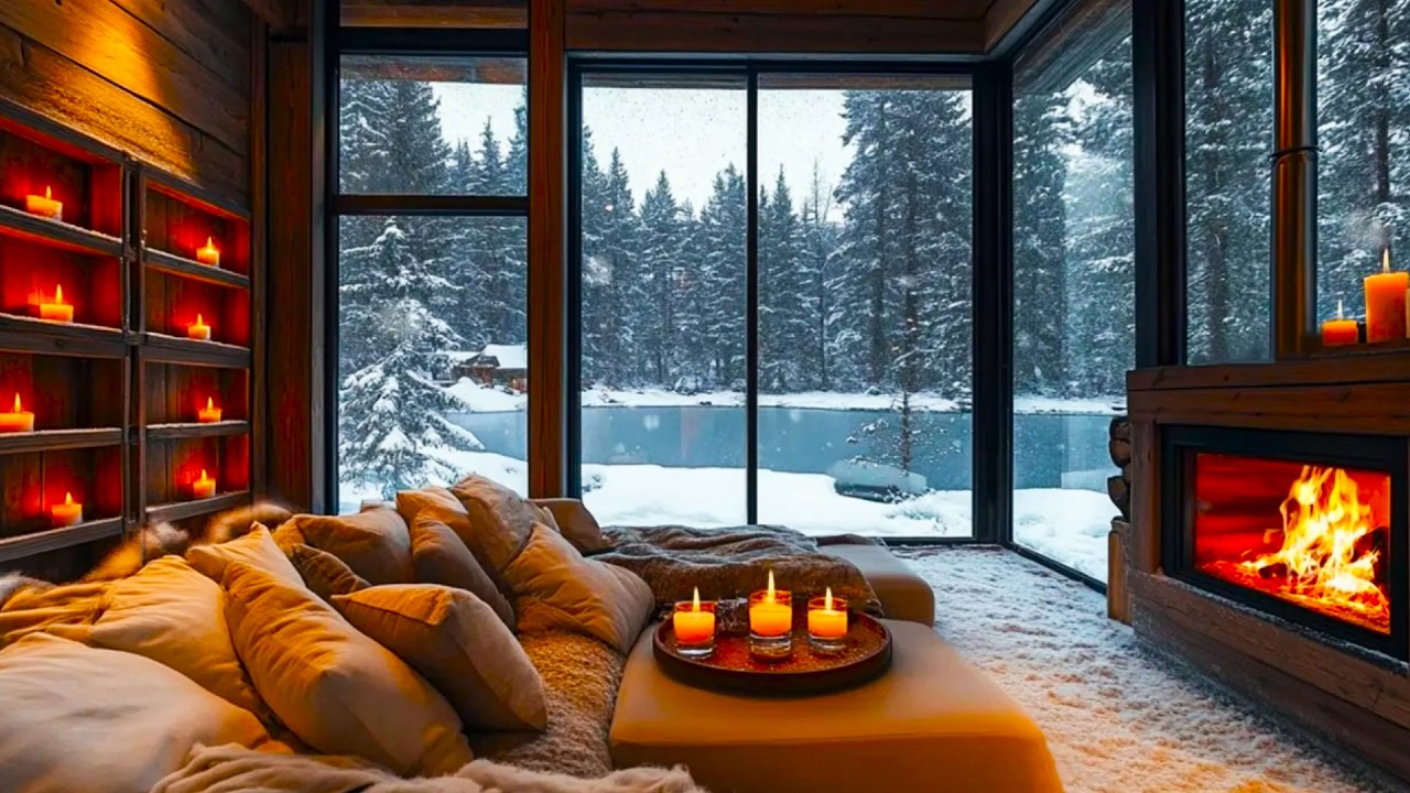 Relaxing Piano Music & Fireplace Sounds ❄️ Cozy Living Room for Stress Relief (3 Hours)