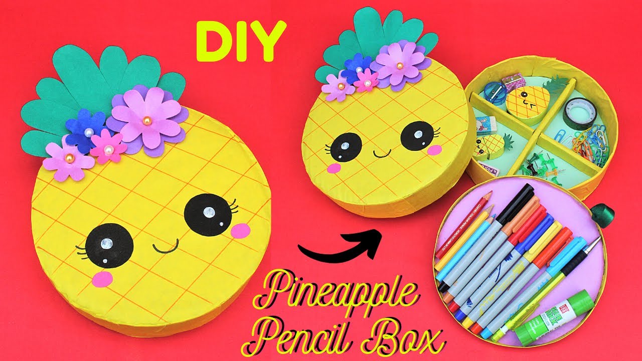 How to make a Round Shaped Cute Pineapple 🍍 Pencil Box at home| Best out of Waste| DIY Pencil Case
