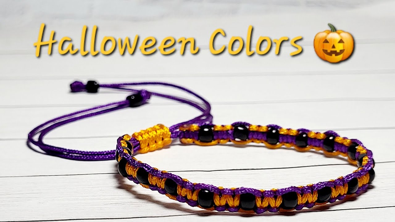 Halloween Friendship Bracelet Tutorial | 2 String Color plus beads | Macrame Woven Jewelry