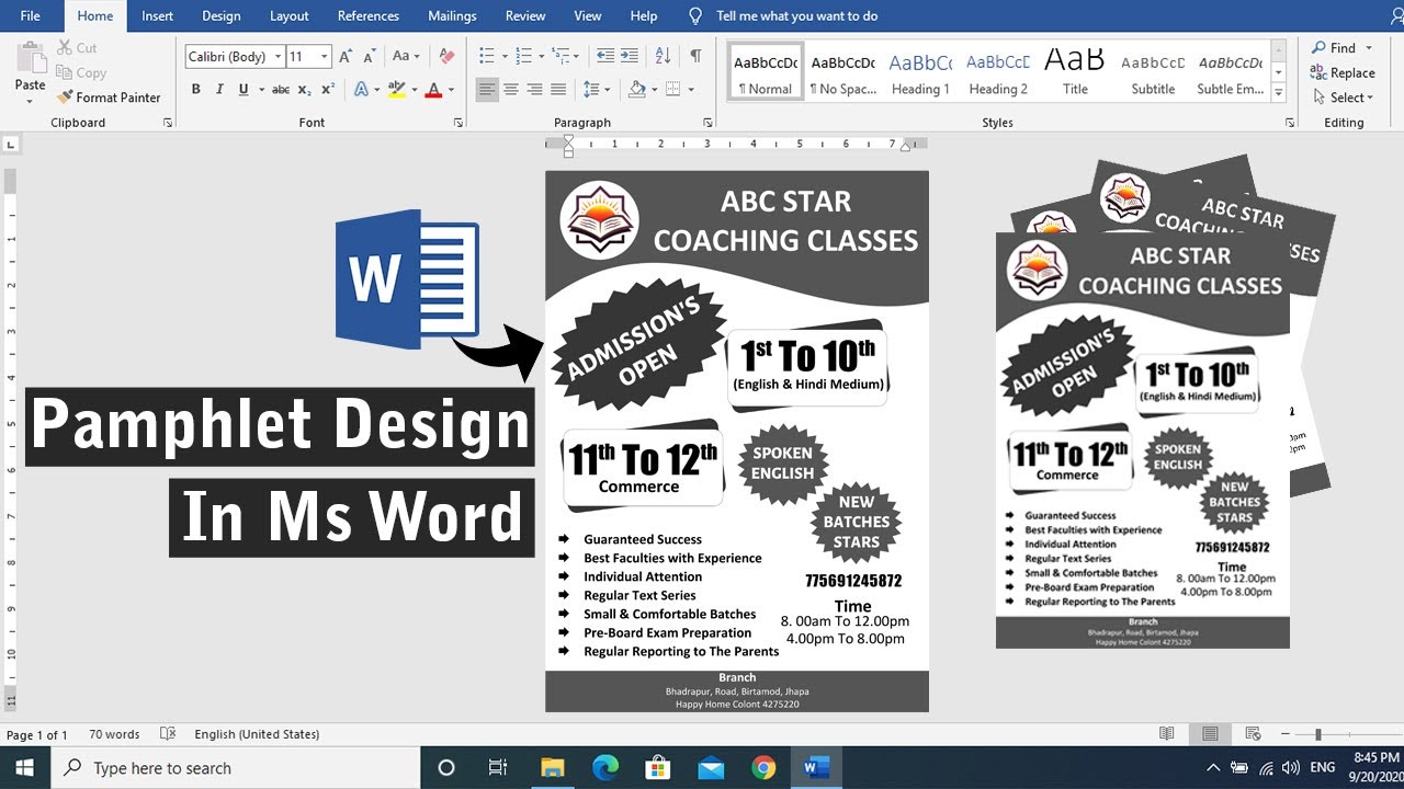 Design Pamphlet in Microsoft Office Word | Ms Word Per Pamphlet Design Kaise Banaye | Poster Design