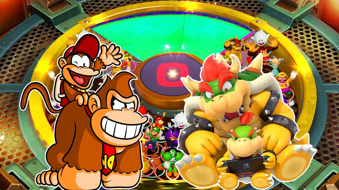 Super Mario Party - Dad and son teams fight - Donkey Kong and Diddy Kong vs Bowser and Bowser Jr