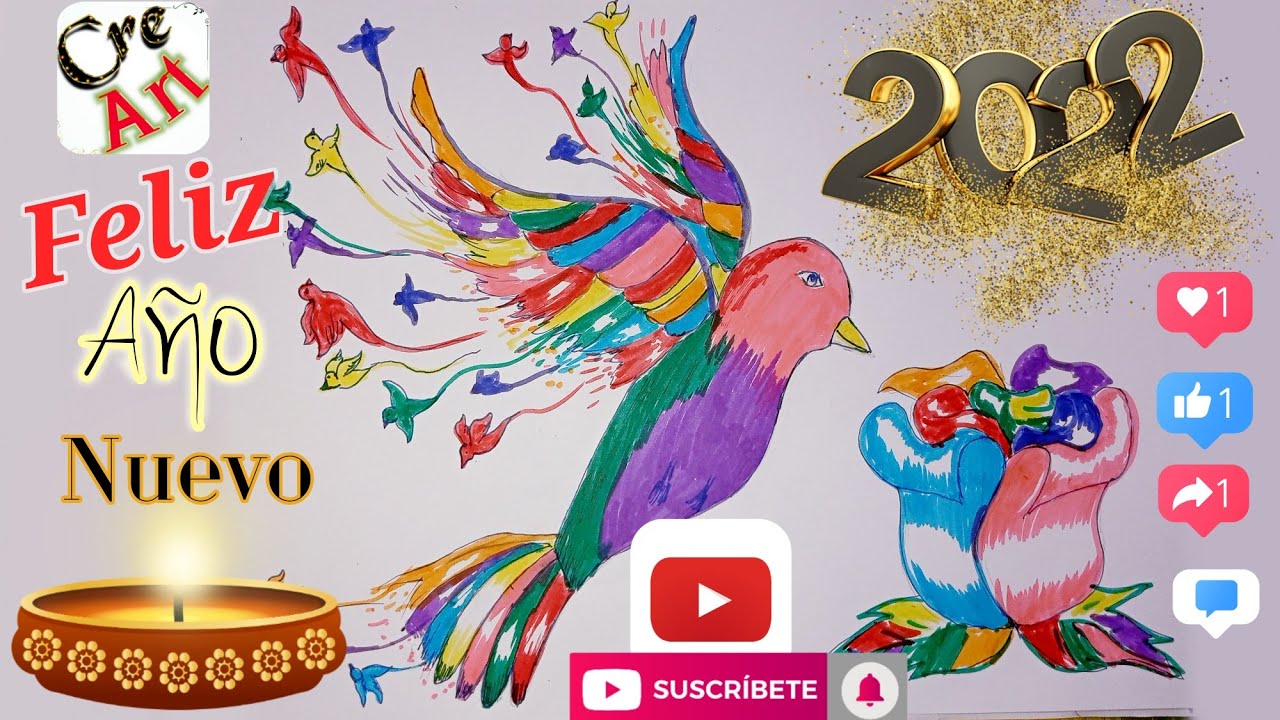 Dibujando Ave Colorida. Iniciando Un Nuevo A&ntilde;o 2022.