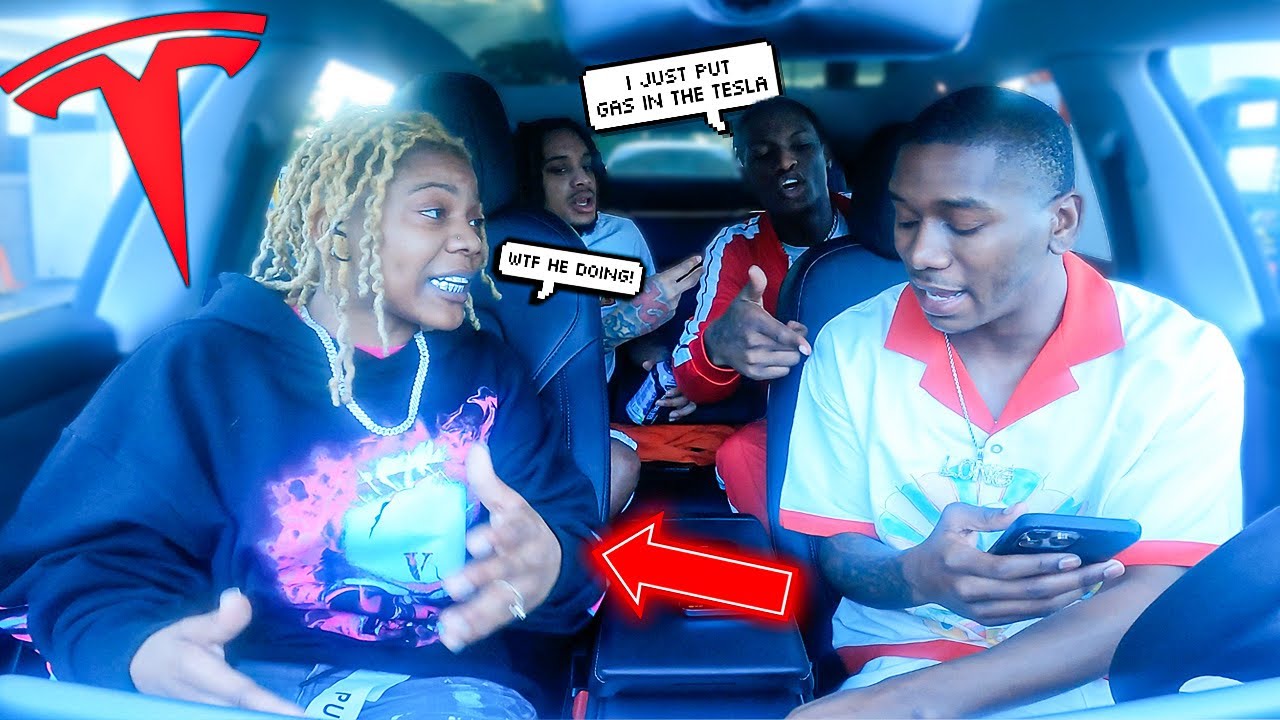 PUTTING GAS IN OUR TESLA PRANK ON THE GANG FT RollitupK