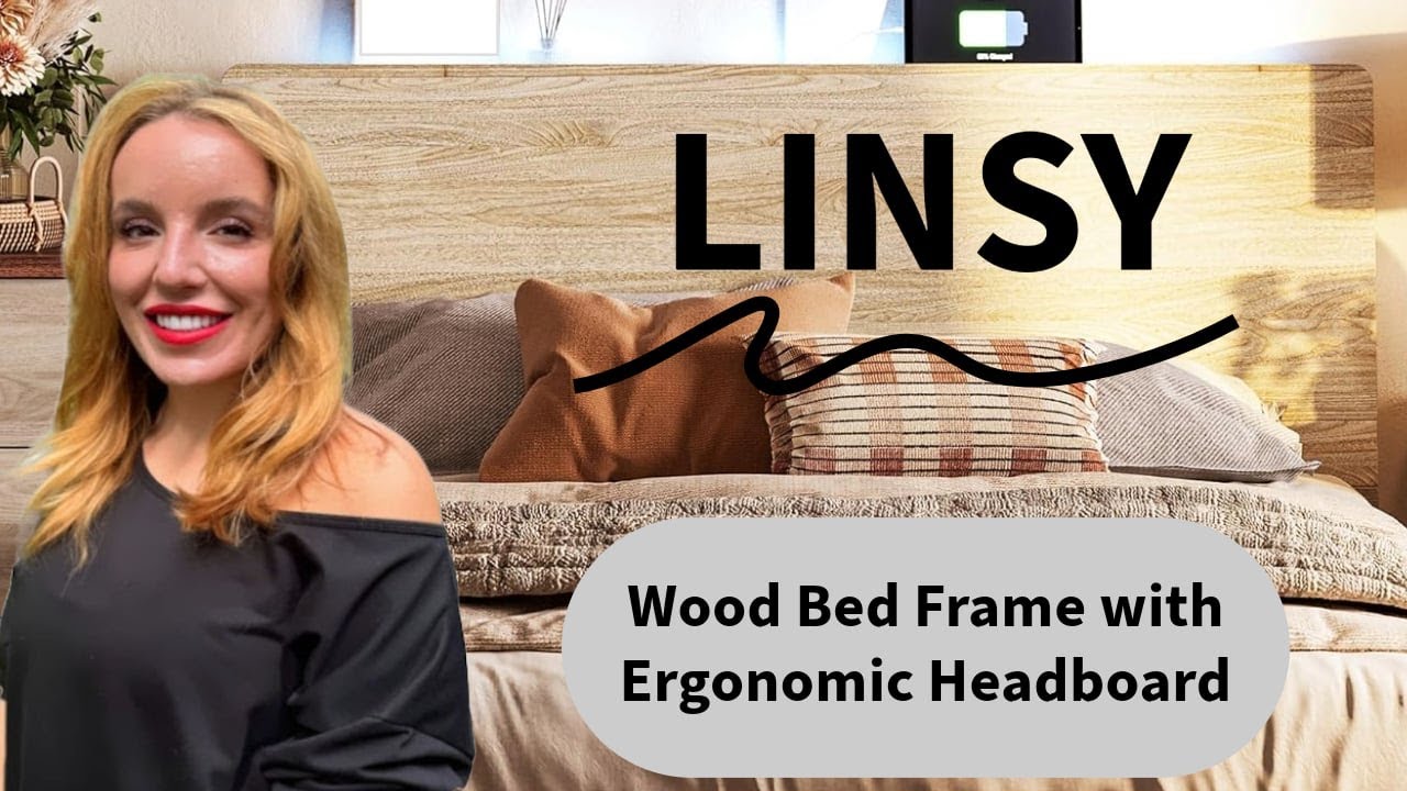 LINSY HOME Queen Wood Bed Frame with Ergonomic Headboard | Best Budget Bedframes