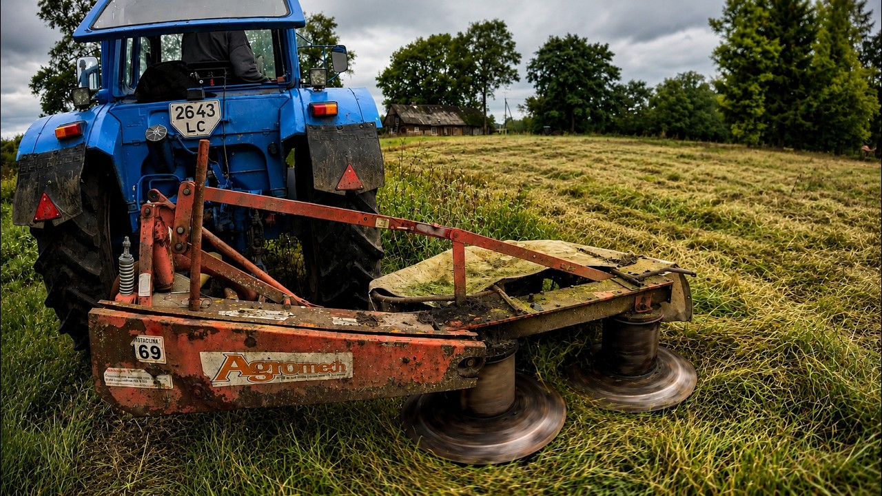 Mowing grass around fields