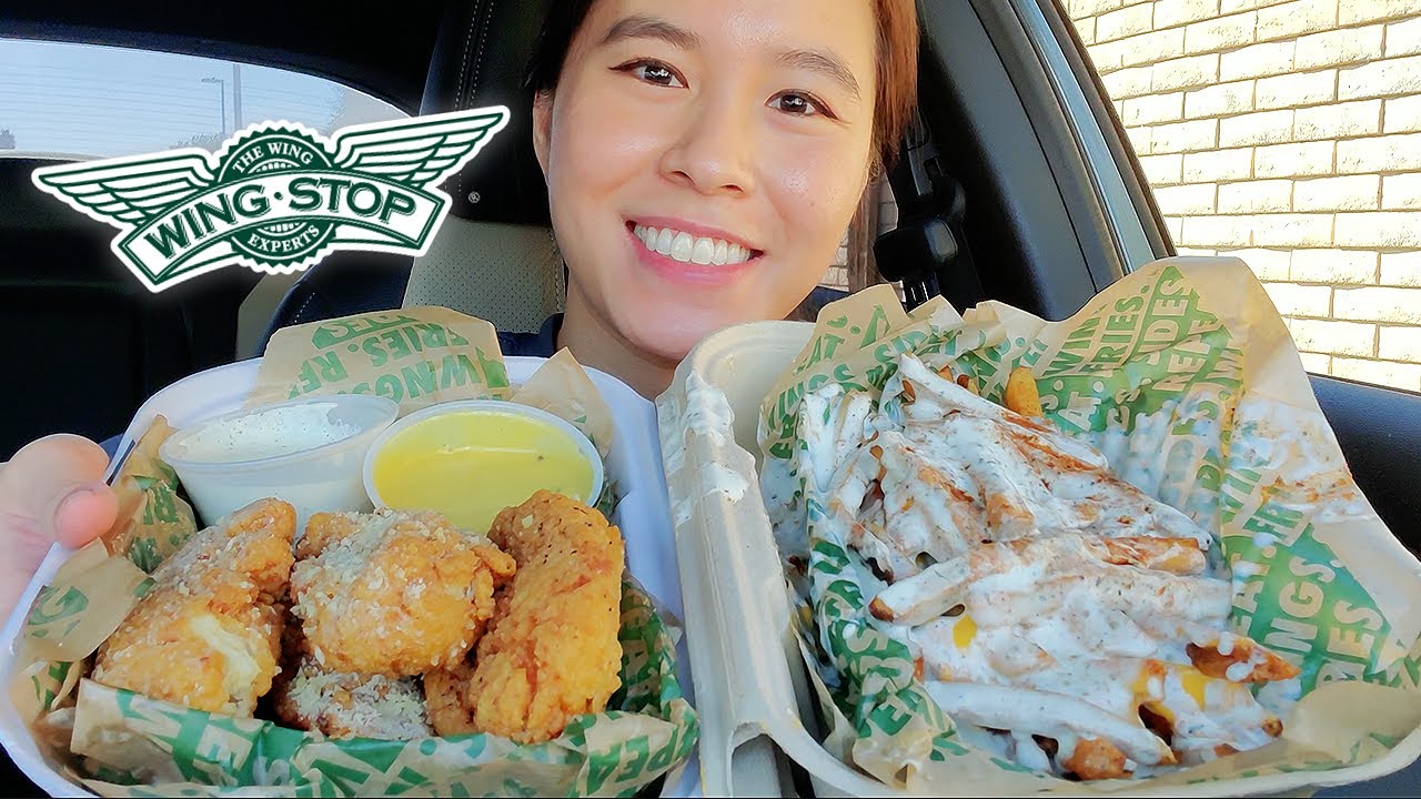 ASMR EATING WINGSTOP CHICKEN TENDERS + VOODOO FRIES CAR MUKBANG *Whispering* | Rossikle ASMR