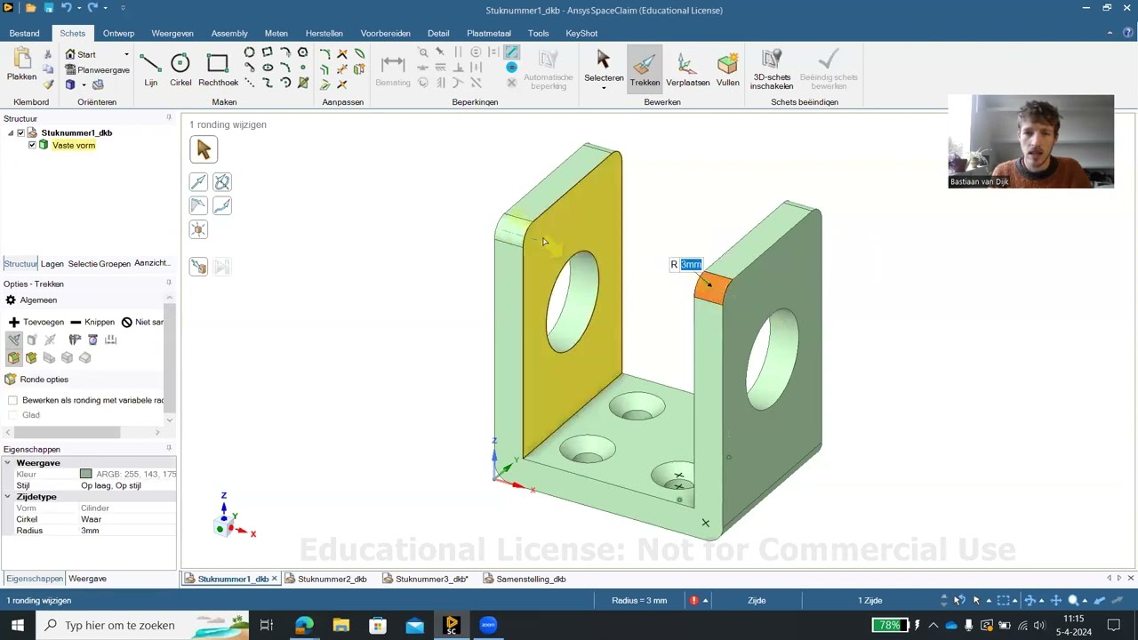 3D tekenen in Spaceclaim voor het CSPE PIE, BB en BK - details en samenstelling
