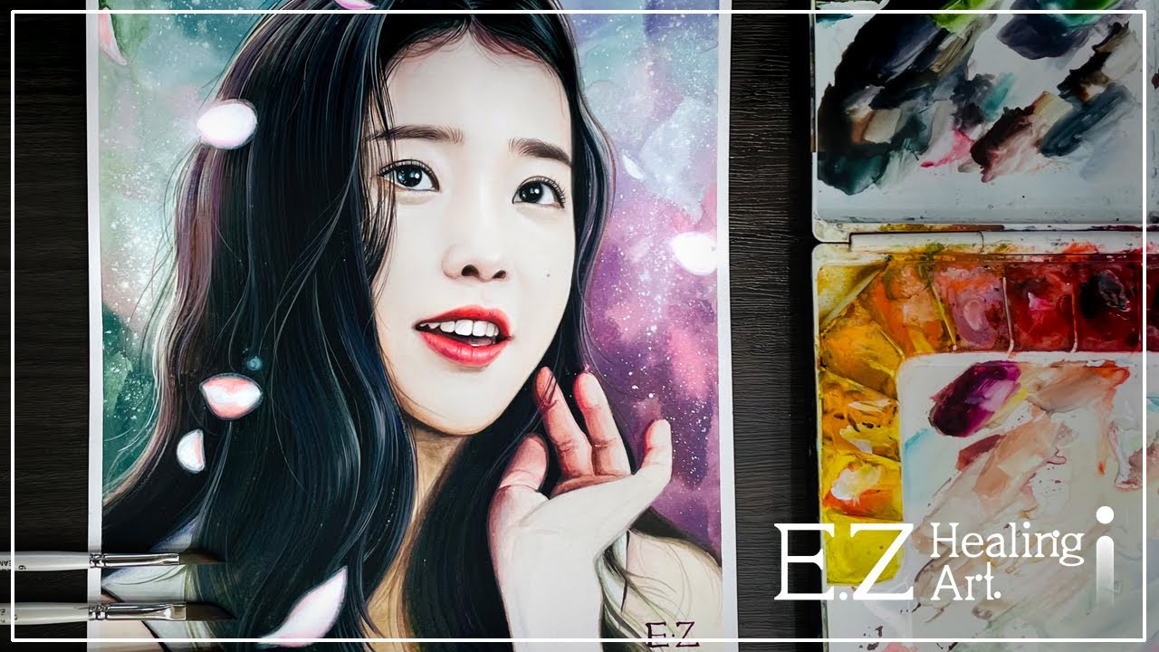 벚꽃 아이유그리기/ IU drawing / IUFANART Watercolor painting (수채화 손그림) [E.Z healingArt]