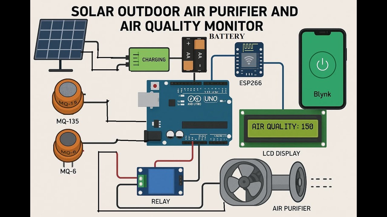 HVS-3314. Solar Outdoor Air Purifier and Air Quality Monitor #thingspeak #arduino #solar #battery