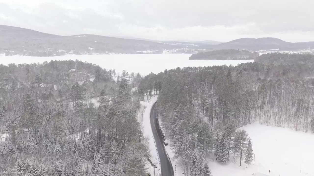 Drone Footage Captures Fresh Snow Coating Vermont Town