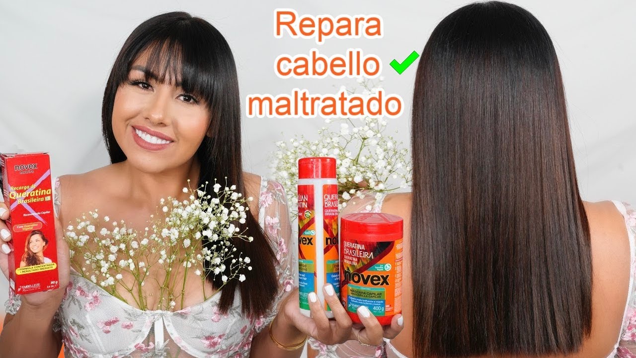 TRATAMIENTO DE KERATINA PARA REPARAR EL CABELLO DAÑADO | NOVEX QUERATINA BRASILEÑA EN CASA. ♡